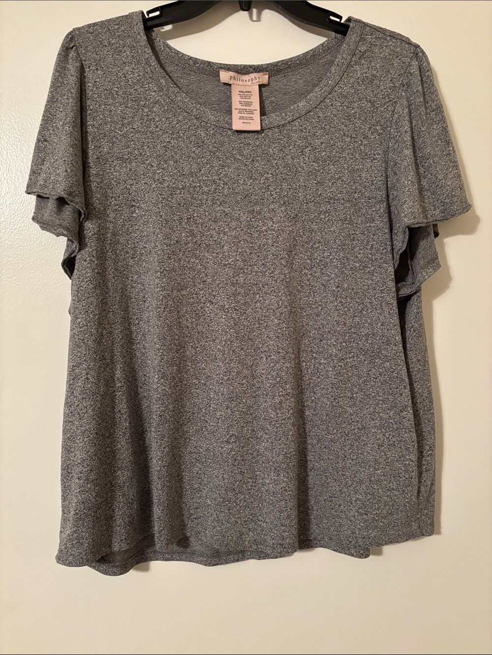 Philosophy Heather Gray Short Sleeve Flutter Tee